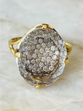 Gold and chunky Pavé Oval Cocktail Ring with White Crystals 8US size